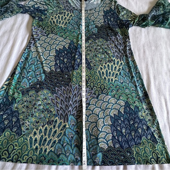 MSK Dress Womens L/XL Boho Tunic 70s Inspired Flowy Retro Bell Sleeve Stretch - Picture 2 of 11